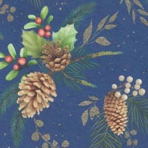 Pinecones and Greenery on Blue Christmas Paper ~ Kartos Italy